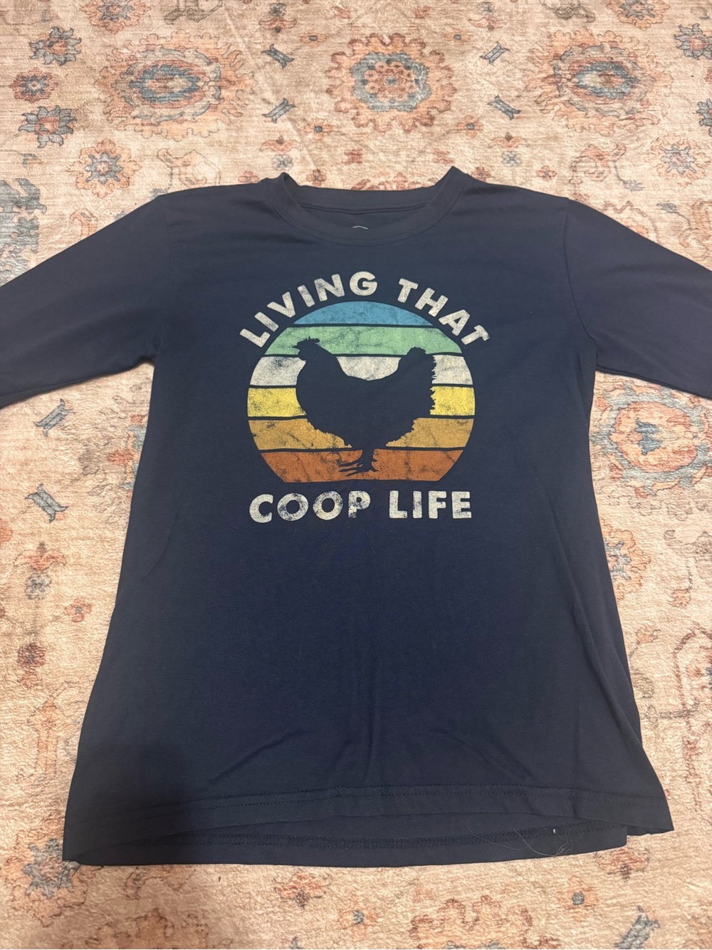 Navy 'Living That Coop Life' Graphic Long Sleeve Tee Chicken Hen Flock Farm
